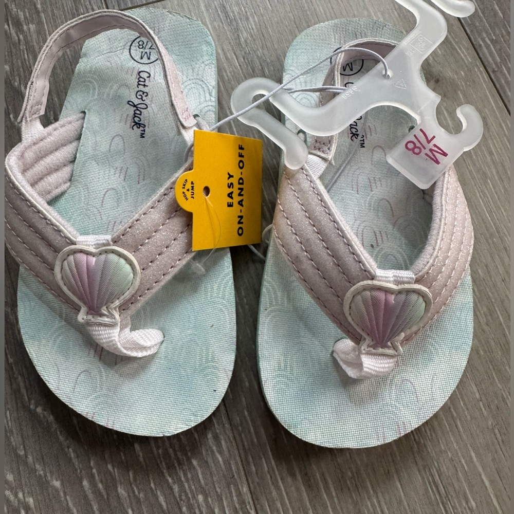 Cat & Jack Girls Flip Flop Sandals,Pink and Mint Green,Toddler Sz 5-6, 7-8, 9-10